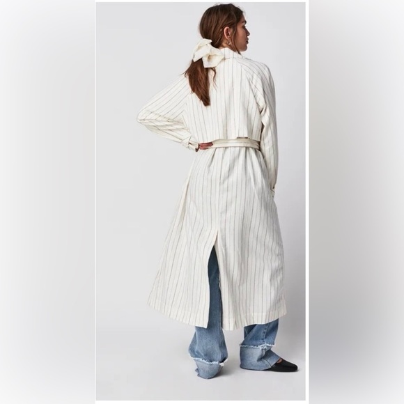 Free People Striped White Trench Coat